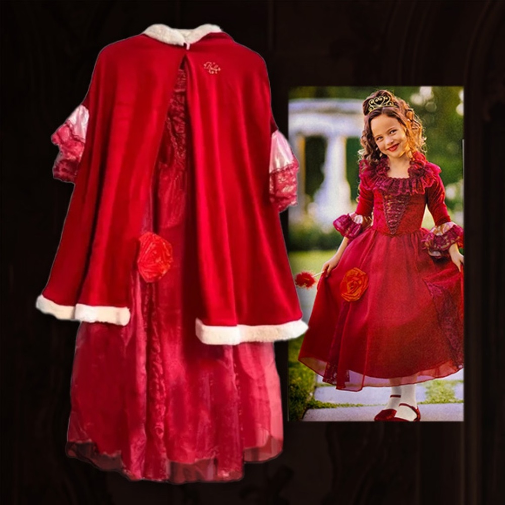 Beauty & the Beast BELLE Winter Christmas Dress, Cape, Shoes & Wand child 10/12